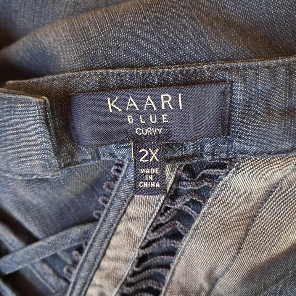 Kaari Blue Denim-Style Blue Tank Top with Lace Back Detail 26-09 - Picture 4 of 5